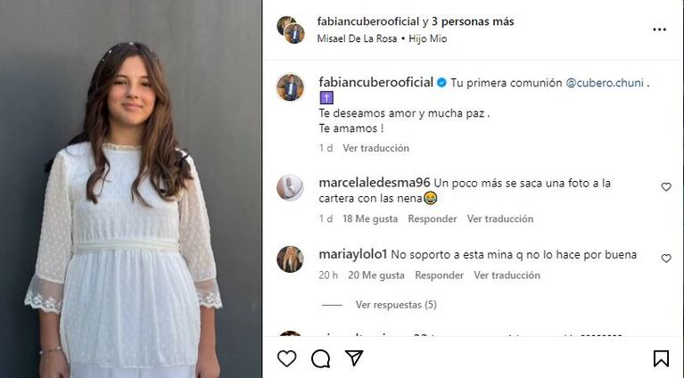 El posteo de Fabián Cubero por la comunión de Sienna (Foto: Instagram)