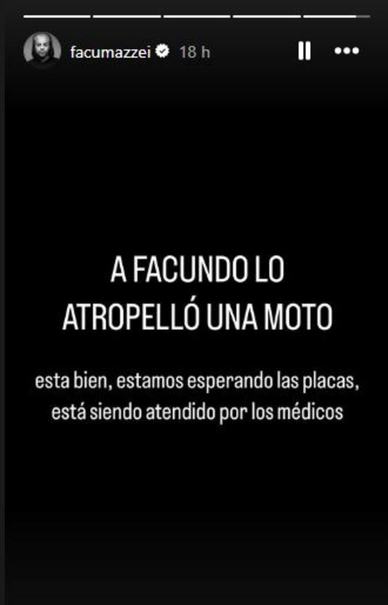 El posteo de Facundo Mazzei tras ser atropellado.