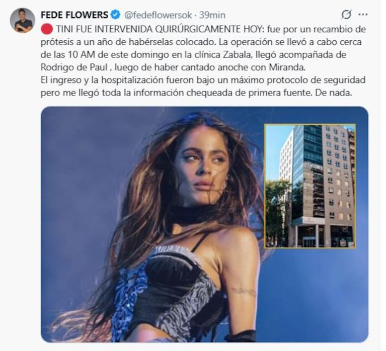 El posteo de Fede Flowers (Foto: Twitter / X)