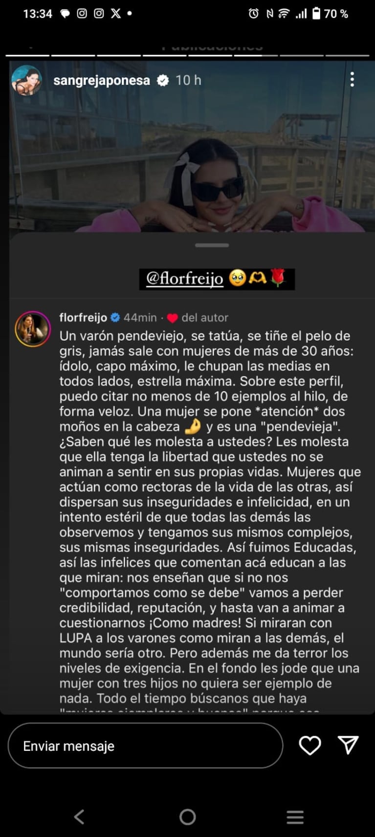 El posteo de Flor Freijó que replicó China Suárez.