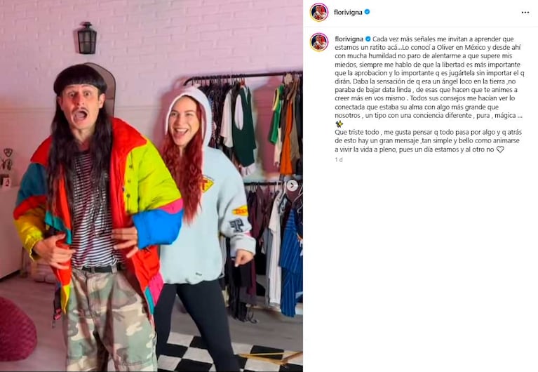 El posteo de Flor Vigna sobre Oliver Tree (Foto: Instagram @florvigna)