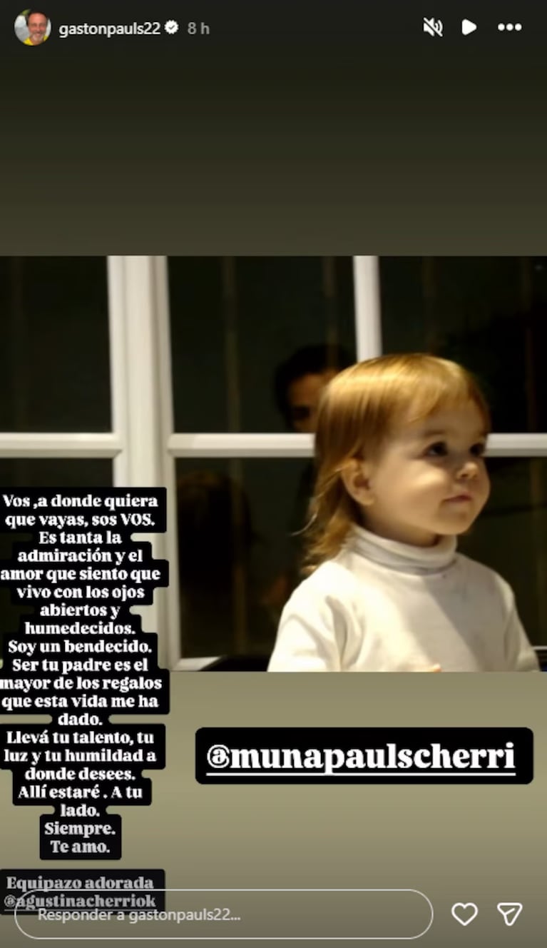 El posteo de Gastón Pauls para felicitar a su hija. Fuente: Instagram @gastonpaulsok
