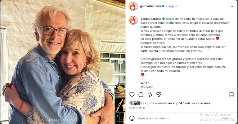 El posteo de Georgina Barbarossa para Marcelo Trepat.