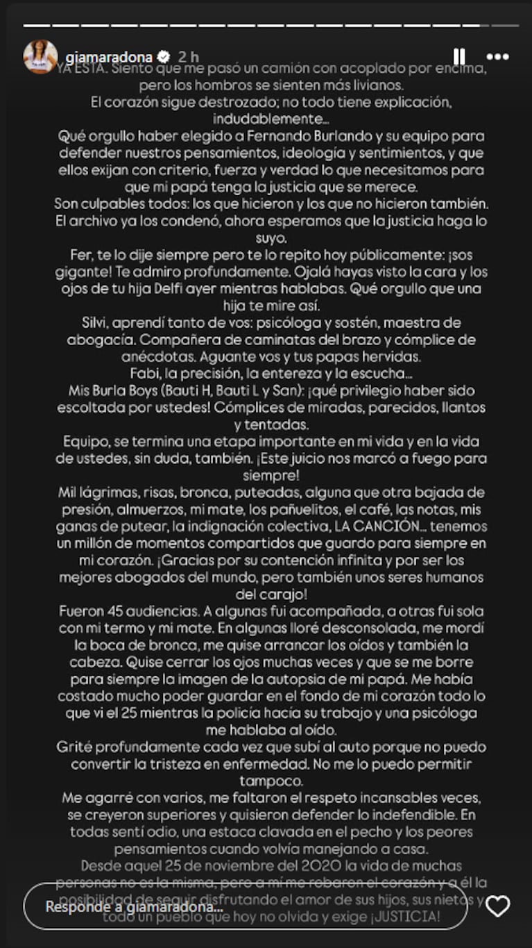 El posteo de Gianinna Maradona contra Jana.