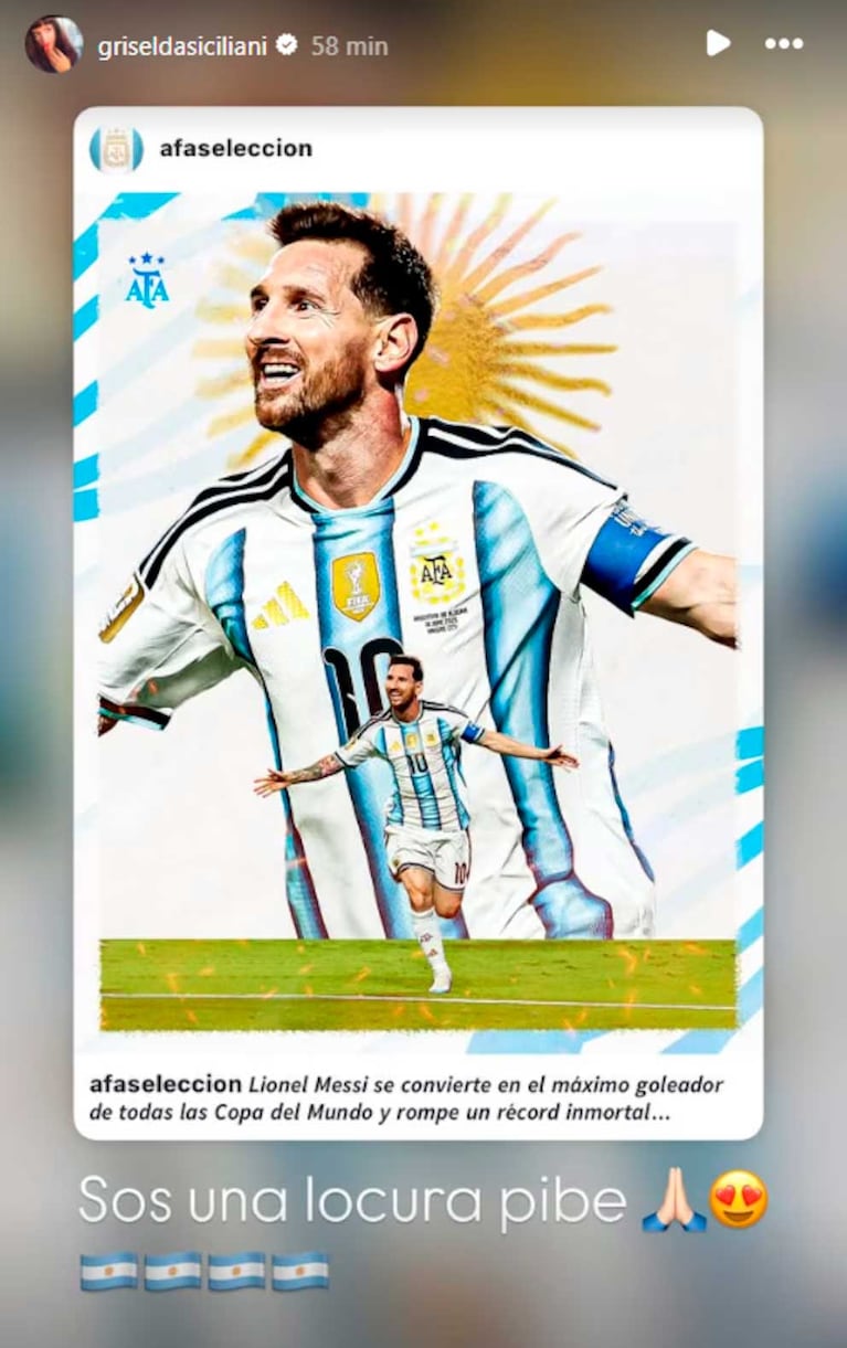 El posteo de Griselda Siciliani tras la victoria de la Selección Argentina (Foto: Instagram)