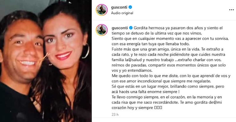 El posteo de Gustavo Conti sobre Silvina Luna, a dos años de su muerte (Foto: Instagram @gusconti)