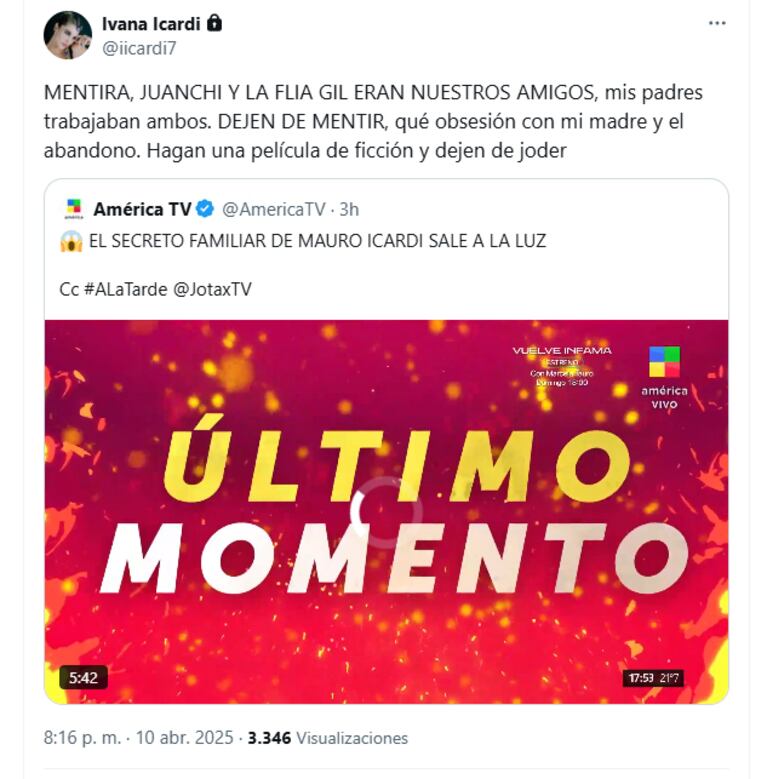 El posteo de Ivana Icardi en X.