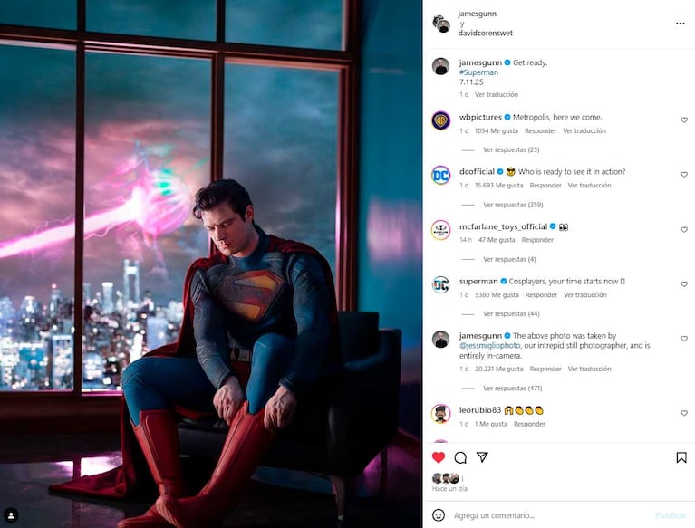 El posteo de James Gunn sobre el nuevo look de Superman 2025 (Foto: Instagram @jamesgunn)