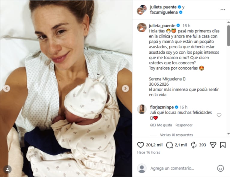 El posteo de Julieta Puente. Crédito: Instagram @julieta_puente.