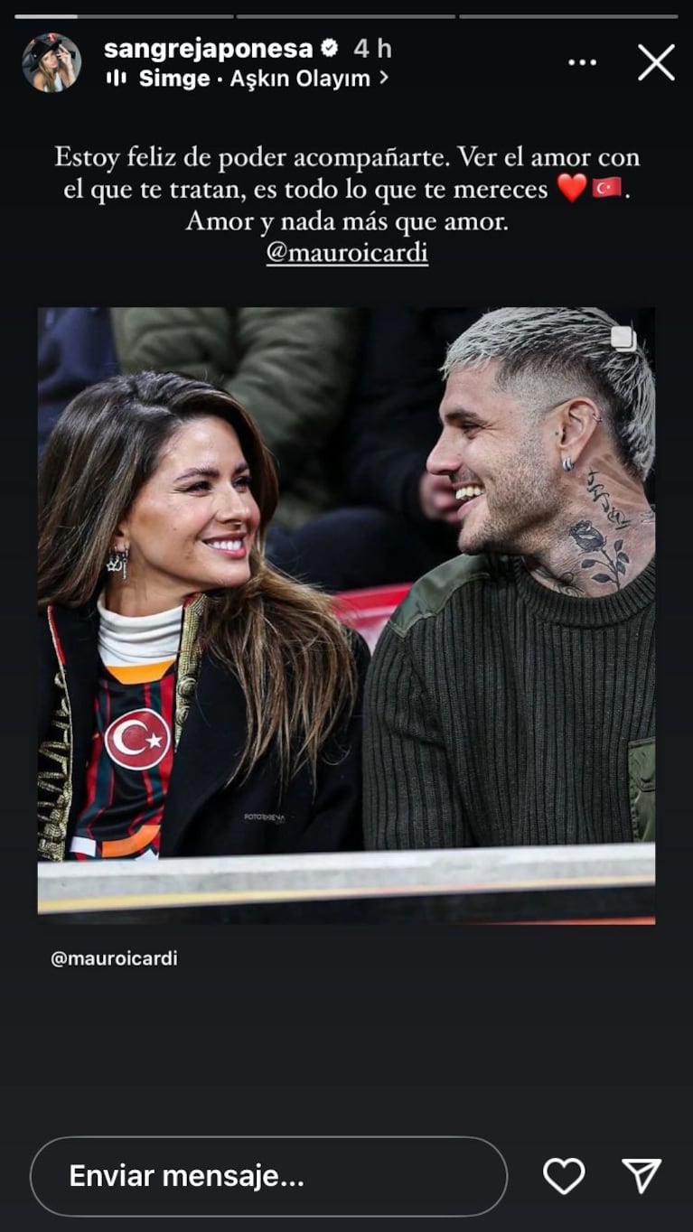 El posteo de la China Suárez a Mauro Icardi (Foto: captura de Instagram @sangrejaponesa).