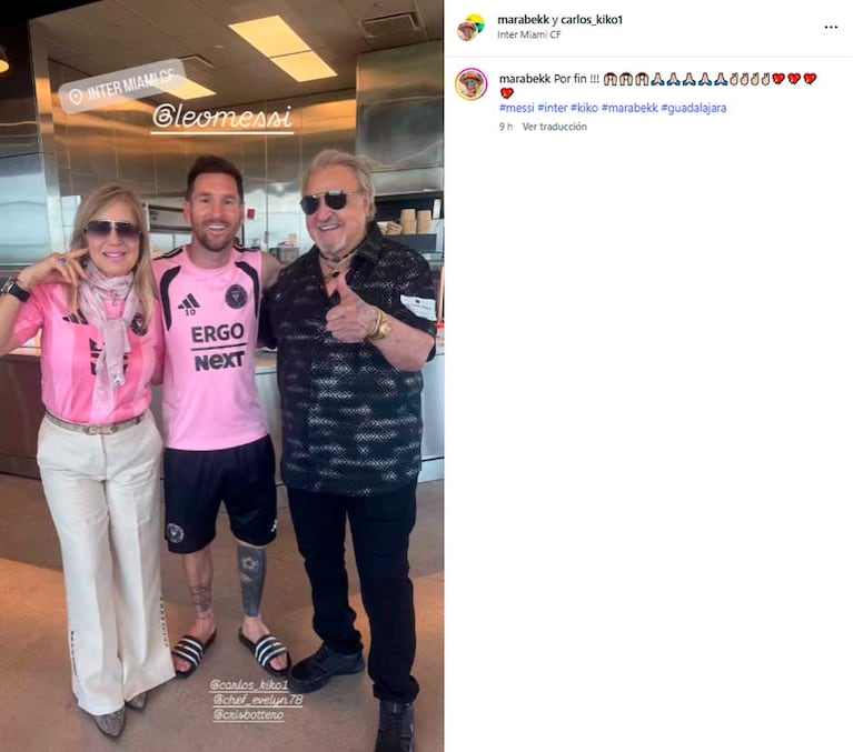 El posteo de la esposa de Carlos Villagrán con Leo Messi (Foto: Instagram @marabekk y @carlos_kiko1)