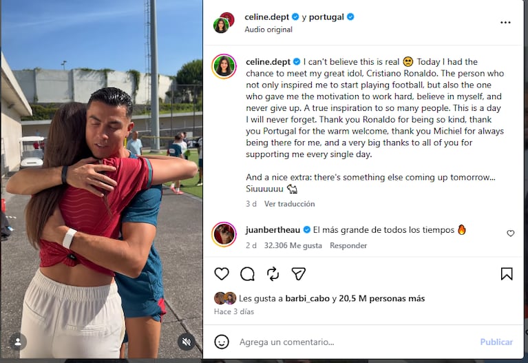 El posteo de la influencer belga con Cristiano Ronaldo.