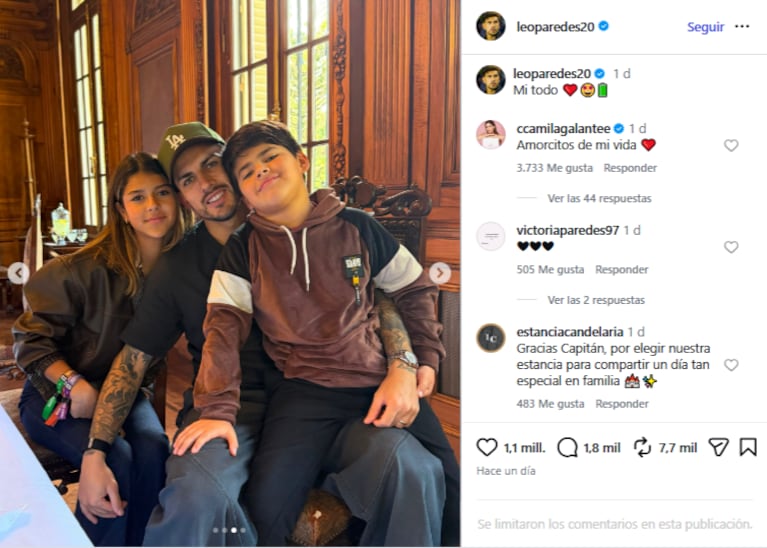 El posteo de Leandro Paredes en Instagram.  Crédito Instagram | leoparedes20