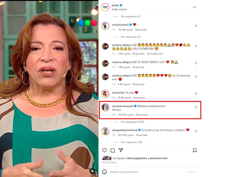 El posteo de Lizy Tagliani en Telefe que contestó Viviana Canosa (Foto: Instagram @telefe)