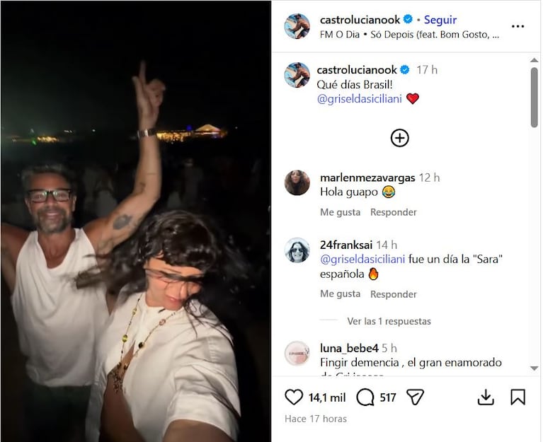 El posteo de Luciano Castro con Griselda Siciliani en sus vacaciones en medio de rumores de infidelidad (Foto: Instagram/@lucianocastrook)