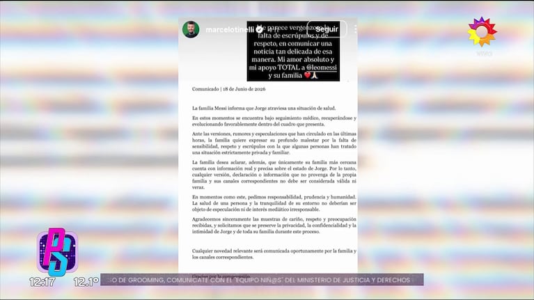 El posteo de Marcelo Tinelli tras el escándalo con Flor Peña y la familia Messi en Luzu Tv (Foto: captura de eltrece).