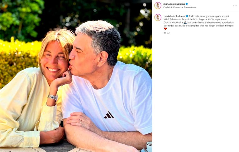 El posteo de María Belén Ludueña y Jorge Macri ante la noticia del embarazo de la periodista (Foto: Instagram )