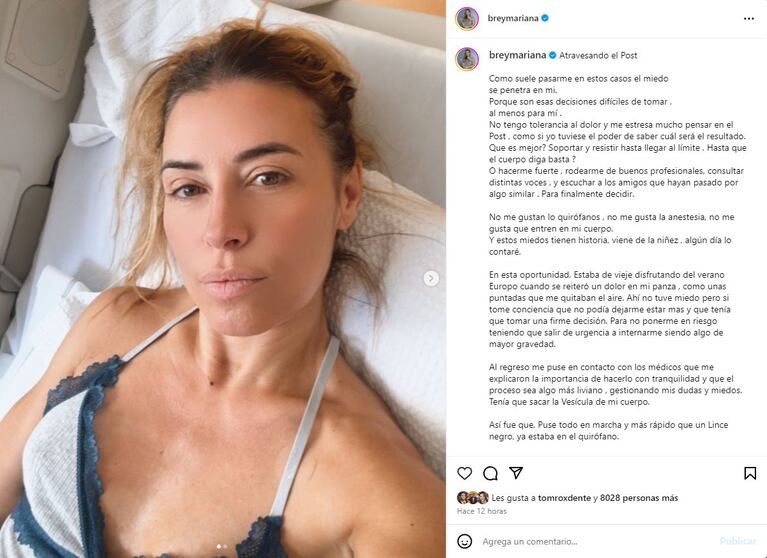 El posteo de Mariana tras salir de una operación que la atemorizó a más no poder (Fotos: Instagram)