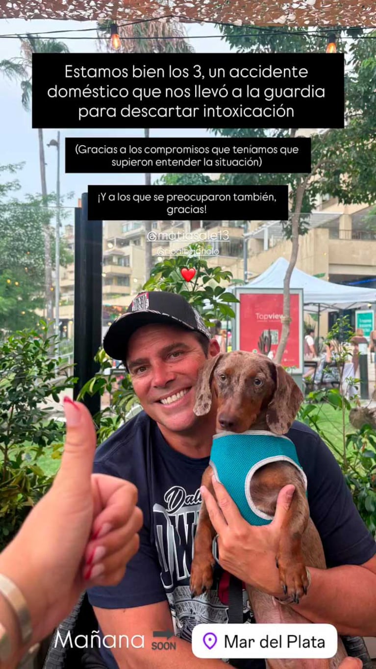 El posteo de Martina Vignolo con Matías Alé y Río tras el incendio (Foto: Instagram @martivignolo)