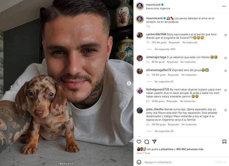 El posteo de Mauro Icardi con la perrita de Wanda (Foto: Instagram @mauroicardi)