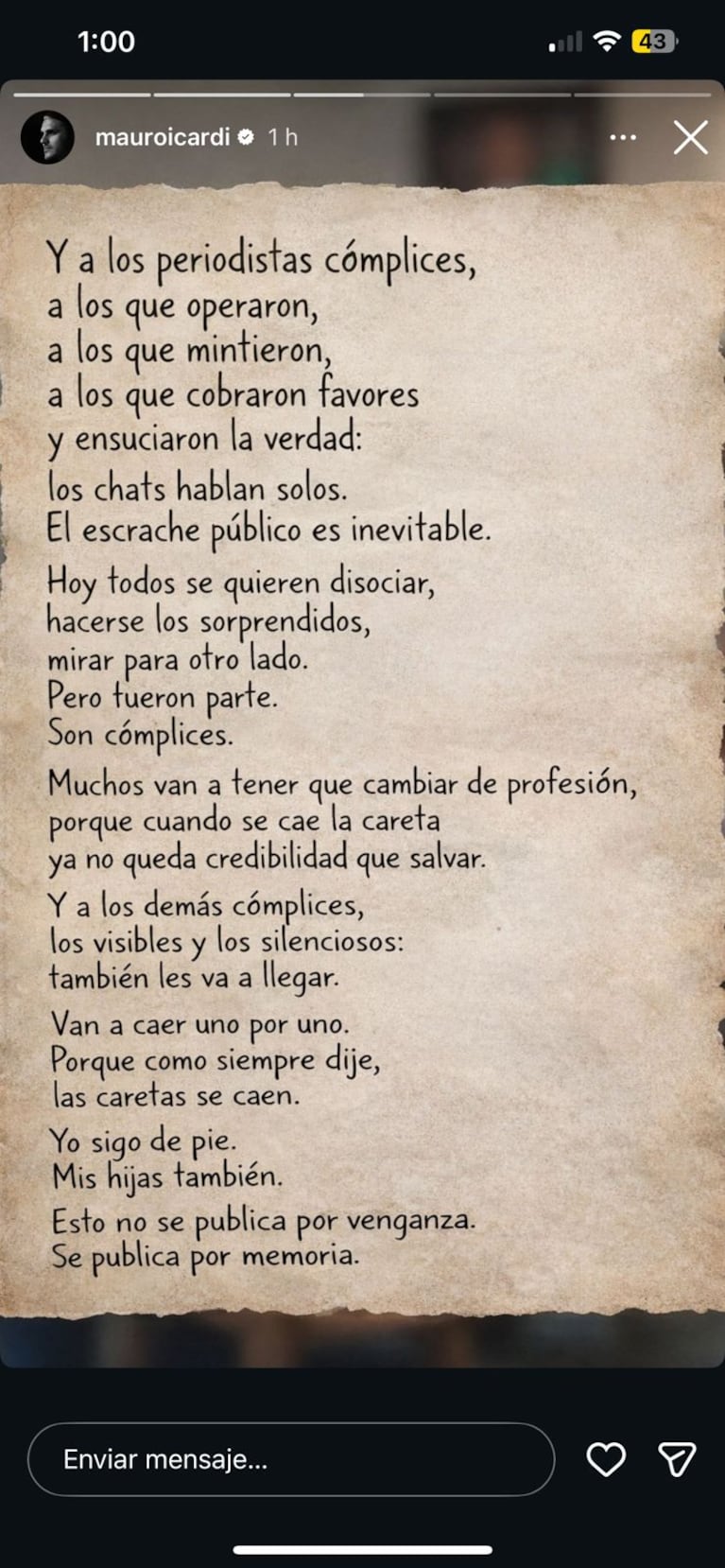 El posteo de Mauro Icardi contra Nicolás Payarola y Wanda Nara (Foto: Instagram/@mauroicardi).