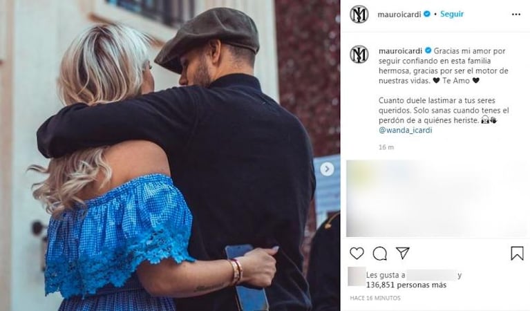 El posteo de Mauro Icardi en noviembre del 2023, cuando le pidió perdón a Wanda Nara por el escándalo con la China Suárez (Foto: Instagram).