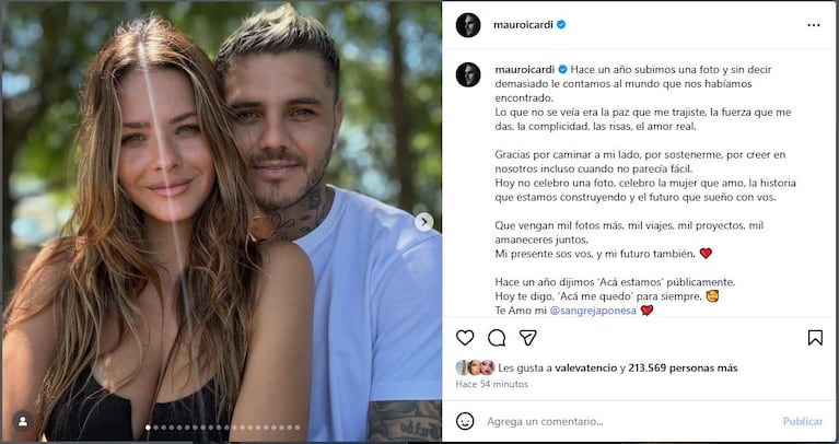 El posteo de Mauro Icardi para la China Suárez por su aniversario. (Foto: @mauroicardi)