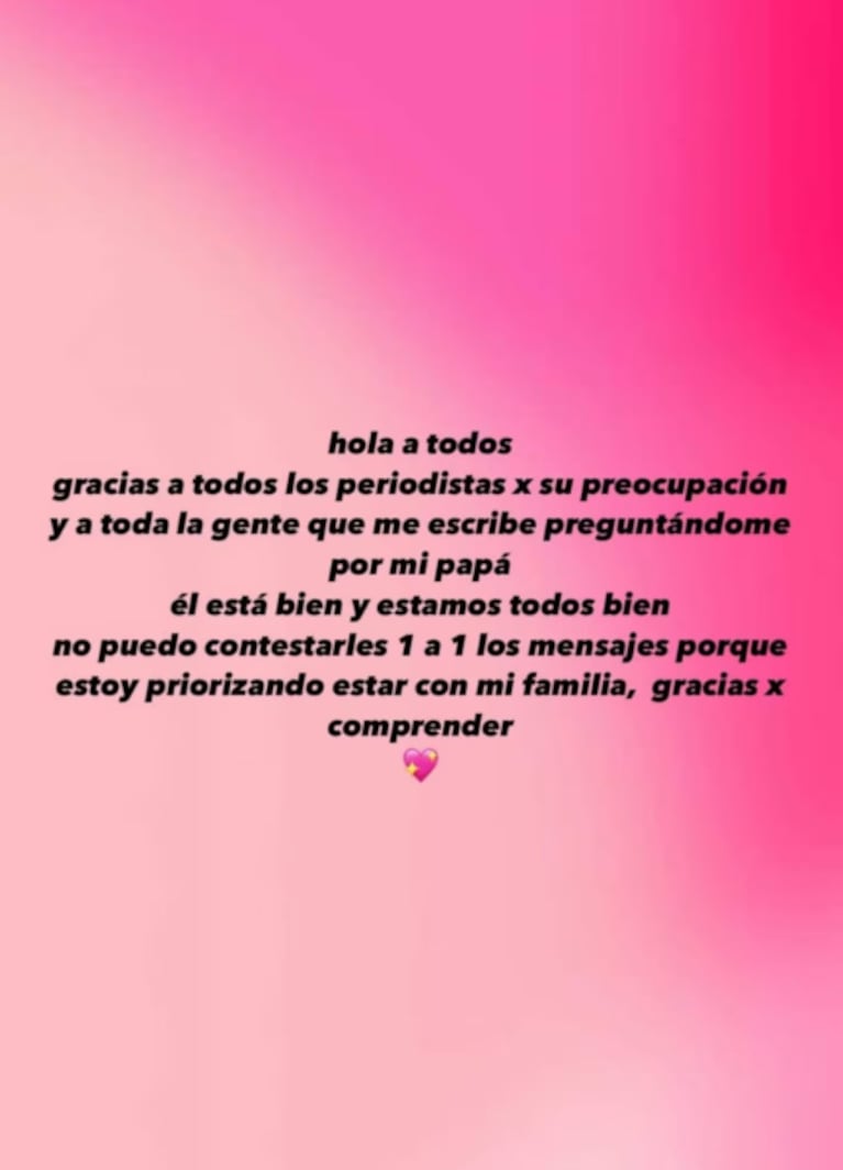 El posteo de Minerva Casero en el que habló de la salud de su papá Alfredo Casero. (Foto: Instagram/minerva.casero)