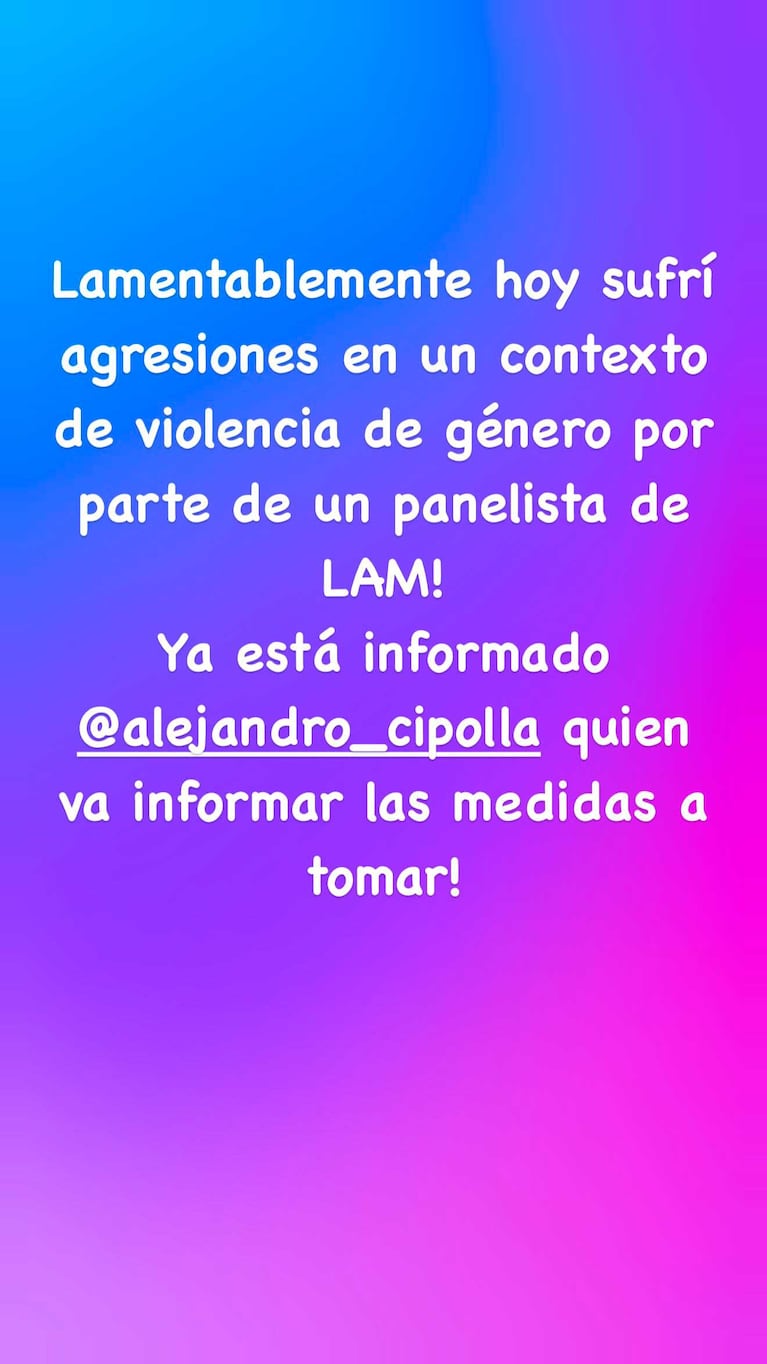 El posteo de Morena Rial acusando a un cronista de "violencia de género" (Foto: Instagram @moreerialok)