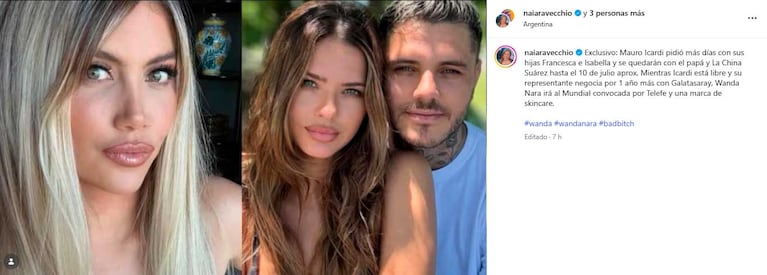 El posteo de Naiara Vecchio sobre el pedido de Icardi al juez para extender vacaciones con sus hijas (Foto: Instagram @naiaravecchio)