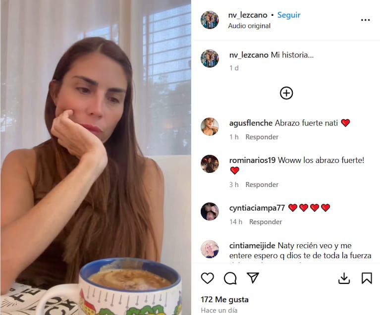 El posteo de Natalia Lezcano, pareja de Rubén Torrente, recientemente fallecido (Foto: captura de Instagram/@nv_lezcano).
