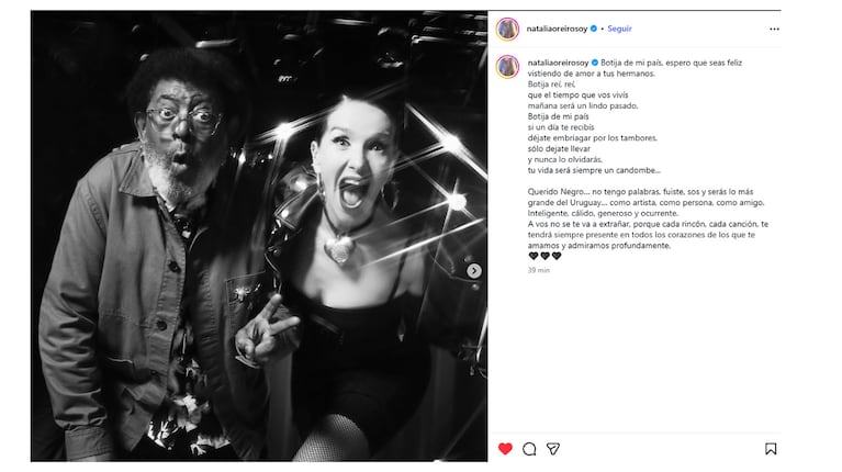 El posteo de Natalia Oreiro dedicado a Rubén Rada