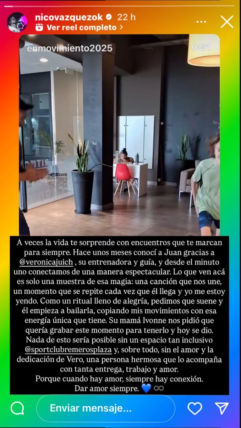 El posteo de Nico Vázquez de su encuentro con Juan (Foto: captura de Instagram/@nicovazquezok).