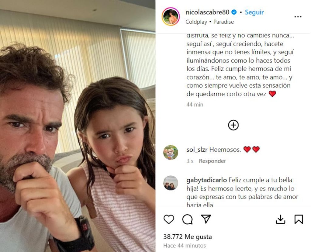 Nicolás Cabré le dedicó un sentido posteo a Rufina por su cumple y la China  Suárez reaccionó | Ciudad Magazine