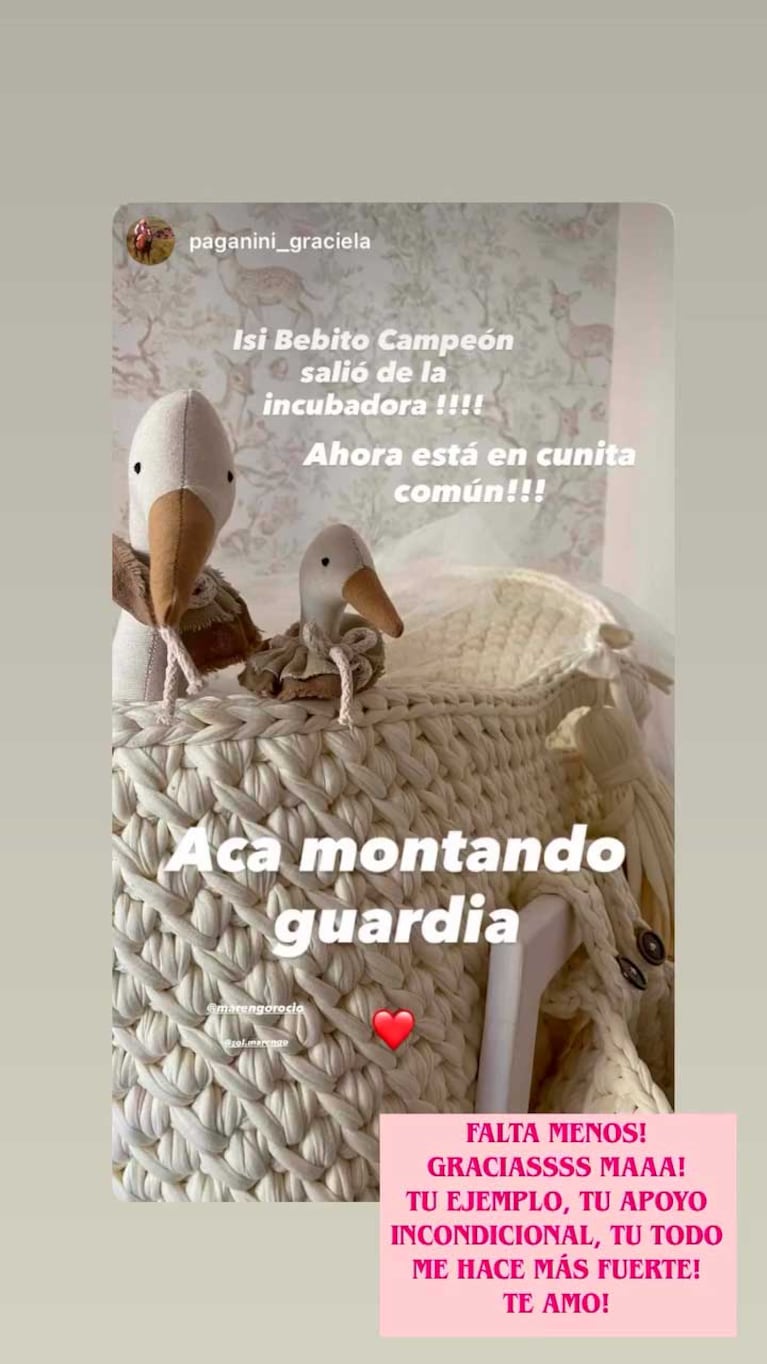 El posteo de Rocío Marengo por el pase de su hijo Isidro a sala común (Foto: Instagram)