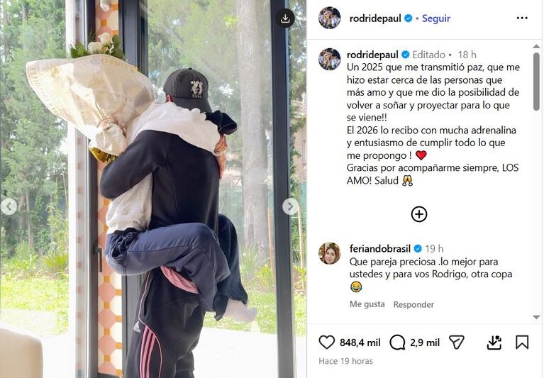 El posteo de Rodrigo de Paul por Año Nuevo (Foto: Instagram/@rodridepaul).