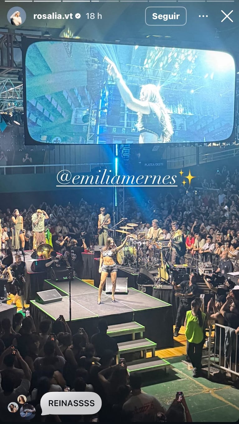 El posteo de Rosalía tras ver a Emilia Mernes en Buenos Aires (Foto: Instagram/@rosalia.vt).