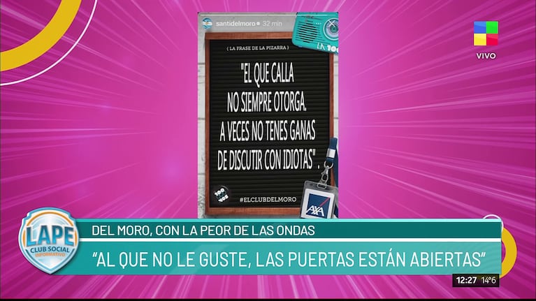 El posteo de Santiago del Moro en sus redes sociales (Foto: captura de América).