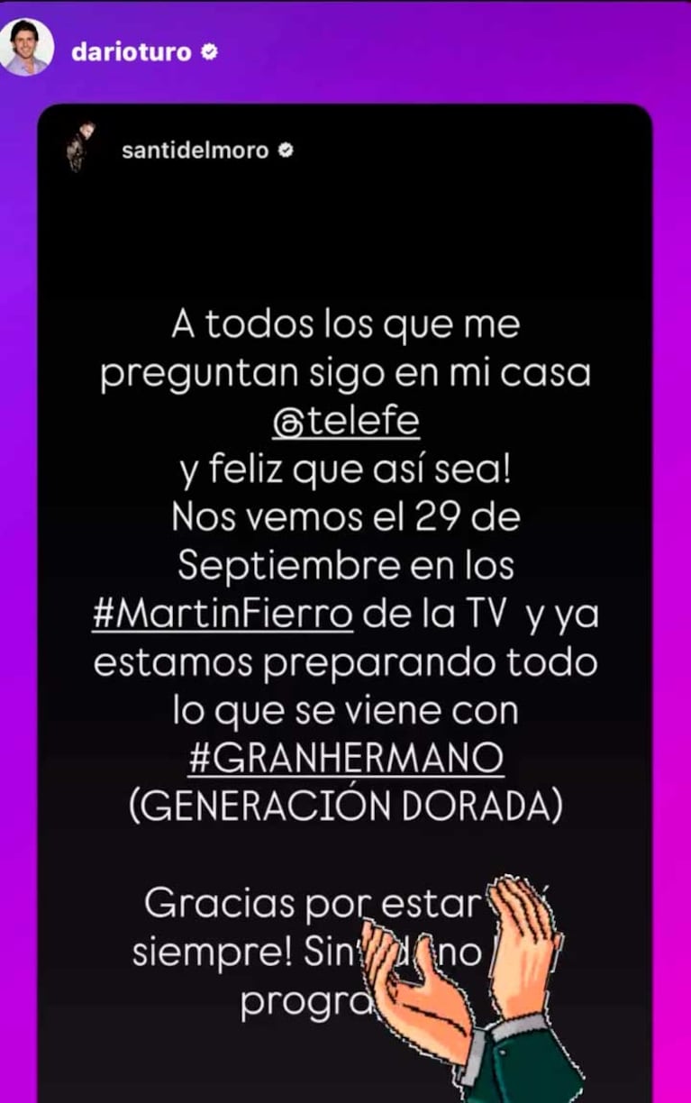 El posteo de Santiago del Moro sobre su supuesta renuncia a Telefe (Foto: Instagram @santidelmoro)