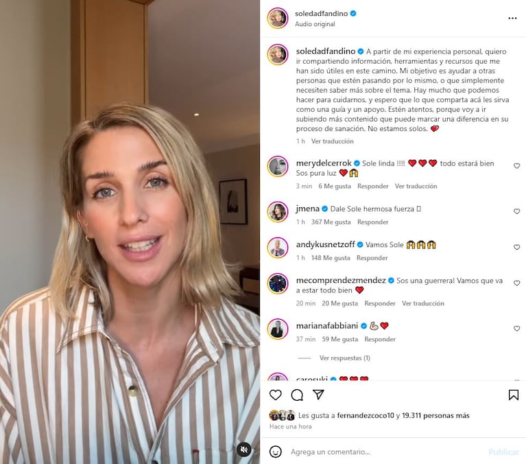El posteo de Soledad Fandiño tras enterarse que tiene cáncer de mama (Foto: Instagram @soledadfandino)