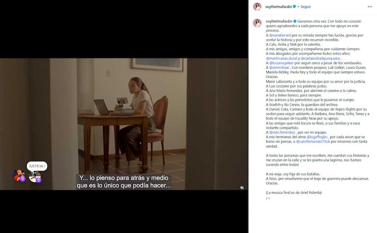 El posteo de Thelma Fardín tras la condena de Juan Darthés en Brasil (Foto: Instagram @soythelmafardin)