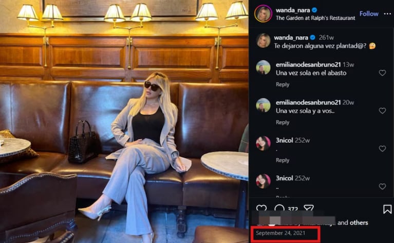 El posteo de Wanda Nara que muestra qué hacía en septiembre del 2021, cuando empezaba la historia del Wandagate (Foto: Instagram).