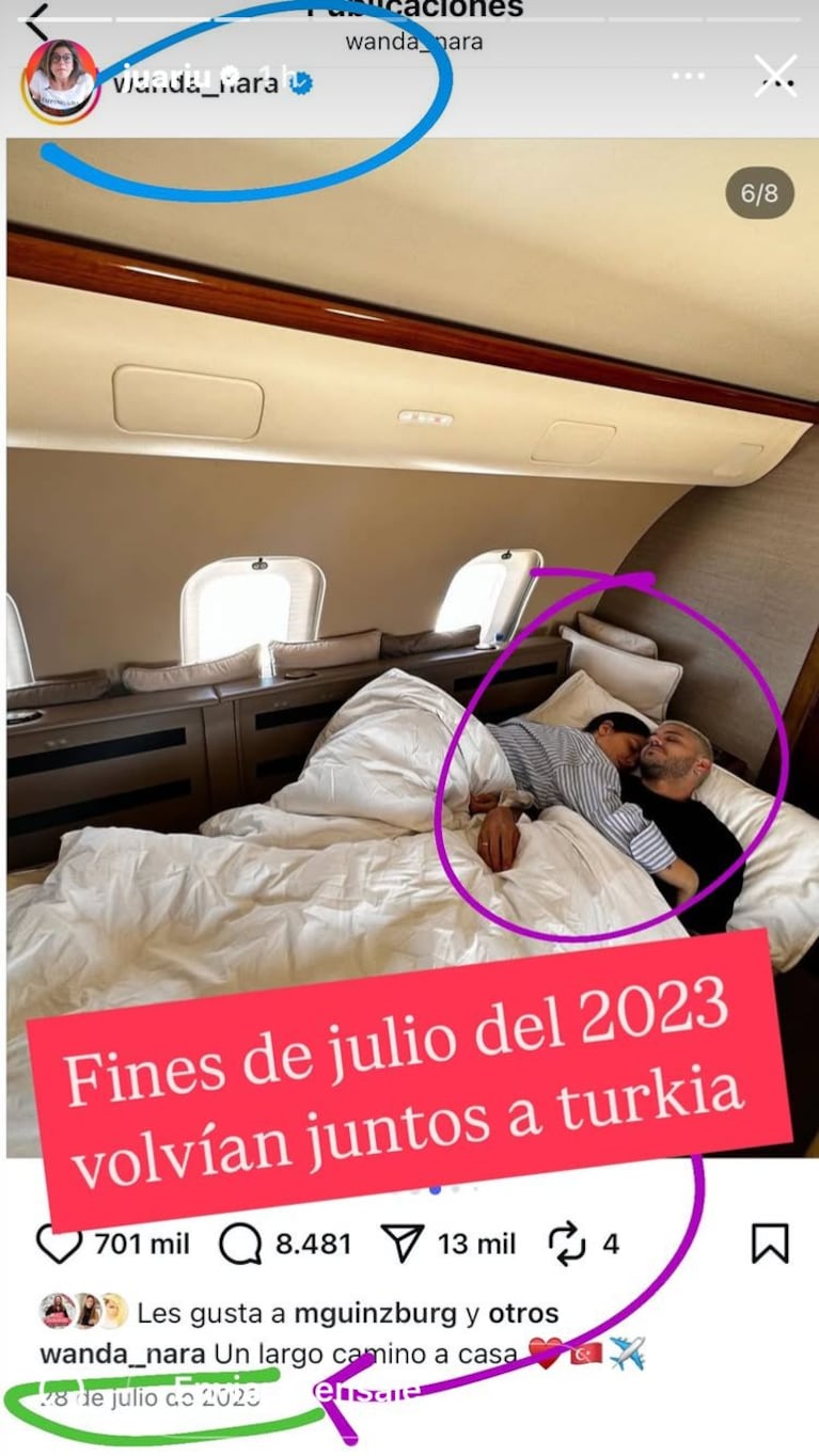 El posteo de Wanda Nara sobre Mauro Icardi y una de sus hijas en julio del 2023 (Foto: Instagram/@juariu).