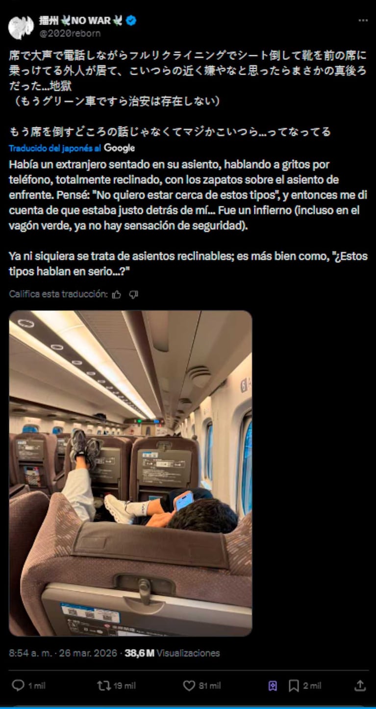 El posteo sobre el cuestionable comportamiento de Wanda Nara y Migueles en el tren bala (Foto: X/ @2020reborn)