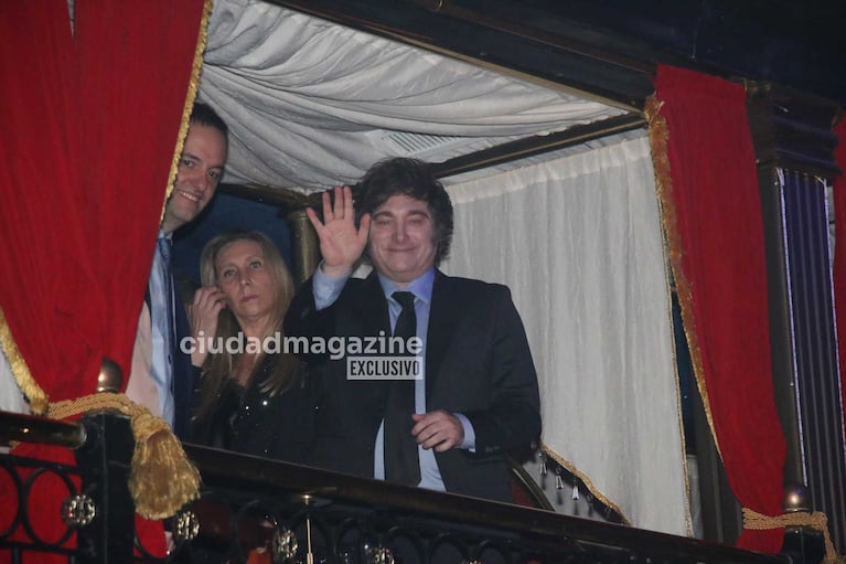 El presidente Javier Milei, su hermana Karina y Manuel Adorni (Foto: Movilpress)
