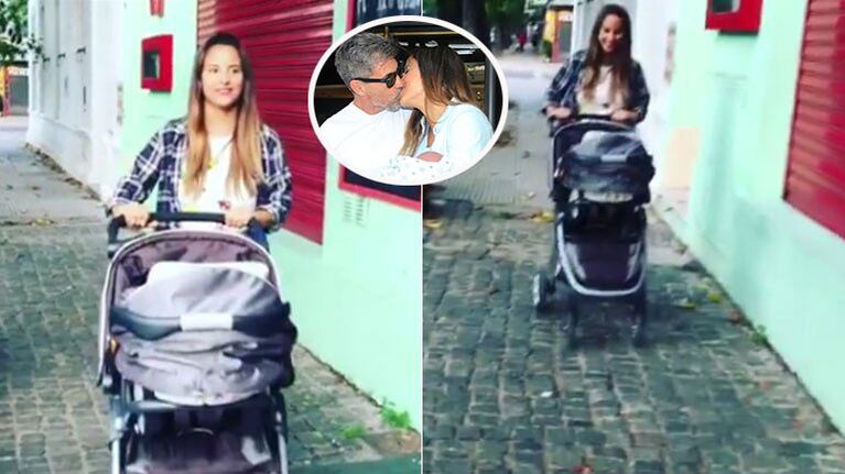 El primer paseo de Lourdes Sánchez y el Chato Prada con Valentín. Fotos: Instagram y Web.