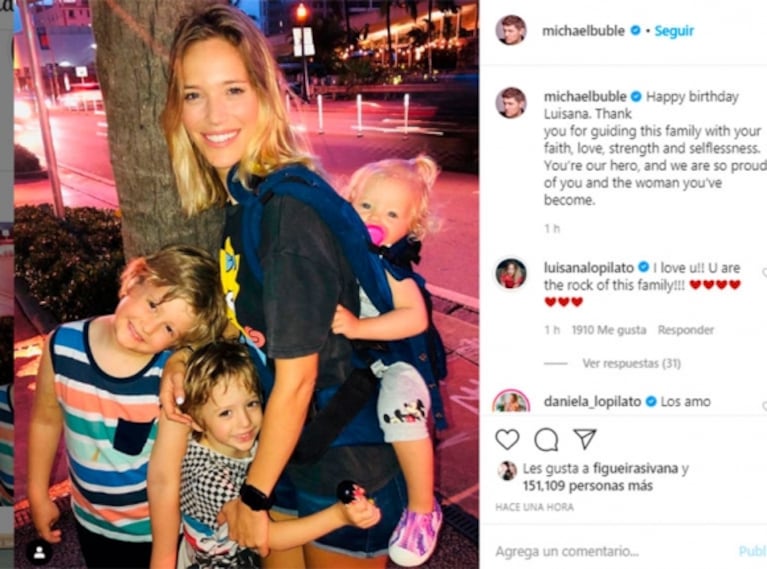 El profundo e inédito foto-mensaje de cumple de Michael Bublé a Luisana Lopilato: "Nuestra heroína"