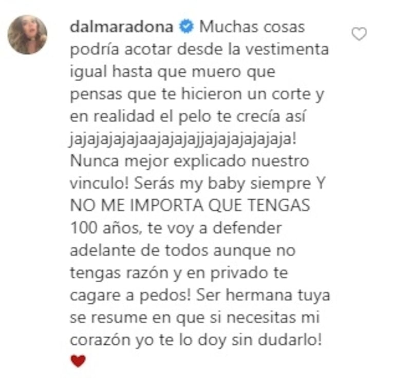 El profundo mensaje de Gianinna Maradona dedicado a Dalma: "Compartimos a la mejor mamá y al papá más juzgado del planeta"