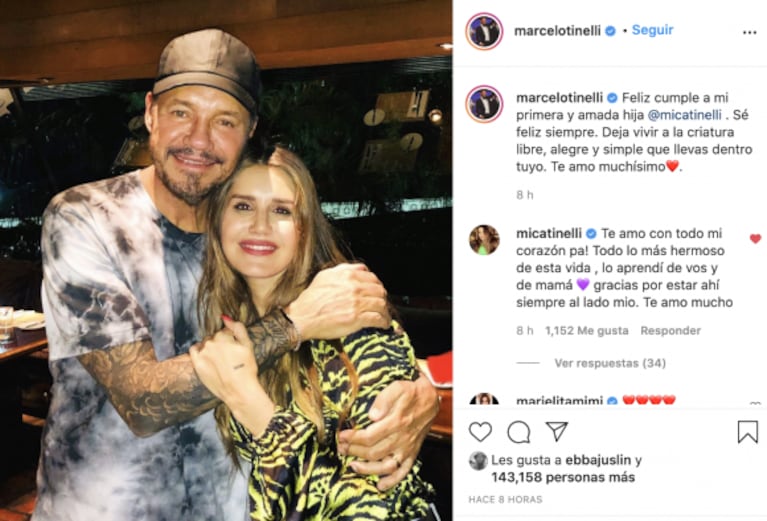 El profundo mensaje de Marcelo Tinelli a su hija Mica, que cumplió 33 años: "Deja vivir a la criatura libre que llevas dentro tuyo"
