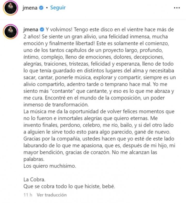 El profundo posteo de Jimena Barón tras el lanzamiento de su nueva canción que apuntaría a Gianinna Maradona 